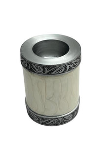 Near & Dear - Remembrance Cremation Urns Celeste 5" Urn Cylinder Shape W/ Tealight Holde White Silver