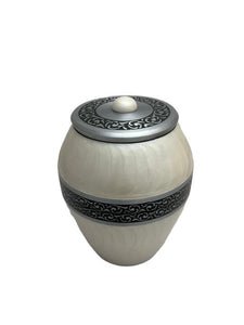 Near & Dear - Remembrance Cremation Urns Solara 9" Urn Overlap Pattern Metalic White Silver Black