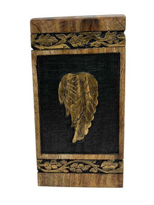 Near & Dear - Remembrance Cremation Urns Solara 11" Urn Angel Wing W/ Leaf Veins Light Brown Black