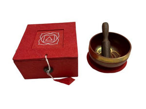 ZenN Root Chakra (Muladhara) Hand Carved Singing Bowl - 3" Bowl With Cushion & Mallet Packed In Red Rice Paper Gift Box