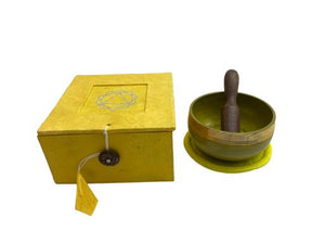 ZenN Solar Plexus Chakra (Manipura) Hand Carved Singing Bowl - 3" Bowl With Cushion & Mallet Packed In Yellow Rice Paper Gift Box