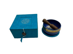 ZenN Throat Chakra (Vishuddha) Hand Carved Singing Bowl - 3" Bowl With Cushion & Mallet Packed In Blue Rice Paper Gift Box