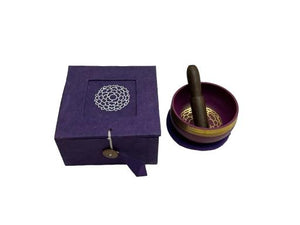 ZenN The Crown Chakra (Sahasrara) Hand Carved Singing Bowl - 3" Bowl With Cushion & Mallet Packed In Violet Rice Paper Gift Box