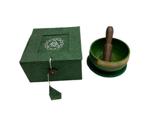 ZenN Heart Chakra (Anahata) Hand Carved Singing Bowl - 4.25" Bowl With Cushion & Mallet Packed In Green Rice Paper Gift Box