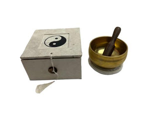 ZenN Yin Yang Hand Carved Singing Bowl- 4.25" Bowl With Cusion & Mallet Packed In Brass Rice Paper Gift Box