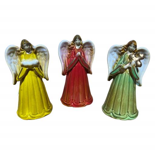 Christmas Christmas Angels With Bells Set Of 3 Gold Green Red 