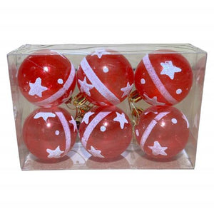 Christmas Christmas Balls With Stars 6 In Box Red Silver 