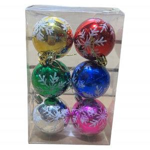 Christmas Christmas Balls With Snowflake 6 In Box Red Blue Pink Silver Gold Green 