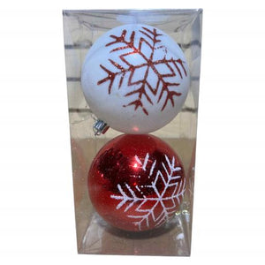 Christmas Christmas Balls With Snowflake 2 In Box Red White 2Pcs/Box