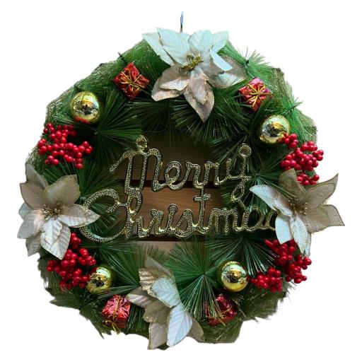 Christmas Christmas WreathGold Poinsettias With Red Berries 