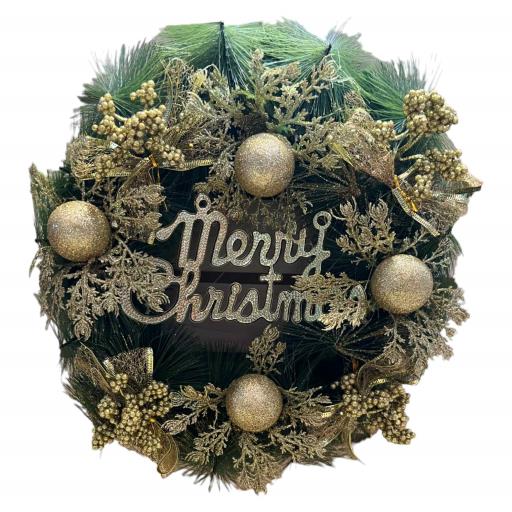 Christmas Christmas WreathGold Flowers With Balls And Bows GreenGold 