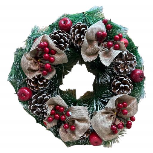 Christmas Christmas Wreath Red Berry With Pine Cones And Burlap Bow Green Red Brown 