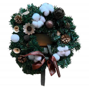 Christmas Christmas Wreath Cotton Flower With Pine Cones Christmas Bow Green Red Brown 