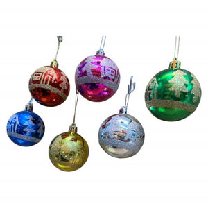 Christmas Christmas Balls 6House And Trees PinkBlue Silver Green Red Gold 