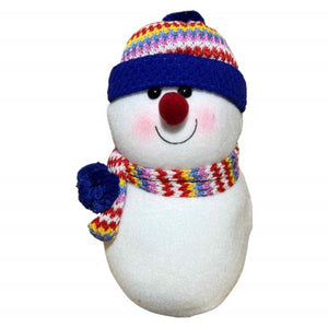 Christmas Snow Man With Pom-Pom Beanie  White Blue Red 