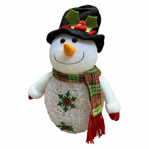 Christmas Led Snowman With Top Hat  White Green Red Black 