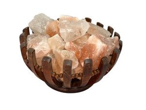 ZenN Himalayan Salt Lamp Wooden Fire Bowl With Pink Salt Chunks Ul Cerftied 2 Meter Long Cord With Dimmer 15 Watts Bulb