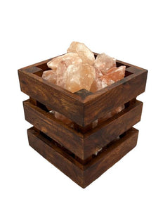 ZenN Himalayan Salt Lamp Wooden Square Shape Fire Bowl Ul Cerftied 2 Meter Long Cord With Dimmer 15 Watts Bulb