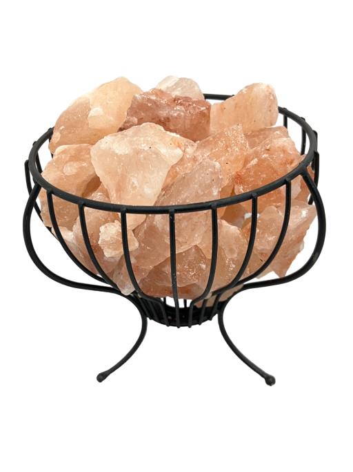 ZenN Himlayan Salt Lamp Fire Bowl With Metal Cage & Pink Salt Chunks Ul Cerftied 2 Meter Long Cord With Dimmer 15 Watts Bulb