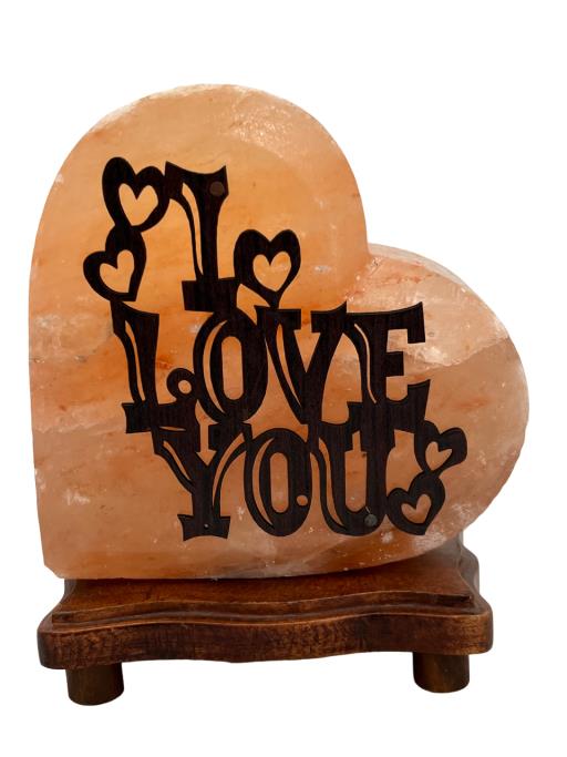 ZenN Himlayan Salt 3D Salt Lamp With Wooden Base I Love You Ul Cerftied 2 Meter Long Cord With Dimmer 15 Watts Bulb