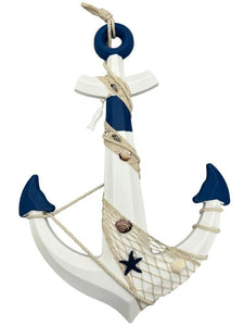 Blue Harbour Anchor With Fishing Net Fish Seashell & Starfish Navy Blue White