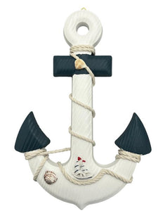 Blue Harbour Anchor With Rope Around With Sailboat & Seashell Navy Blue White