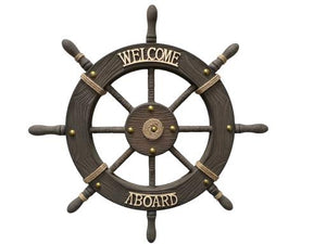 Blue Harbour Ship Wheel With Ropes & "Welcome Aboard" Light Brown