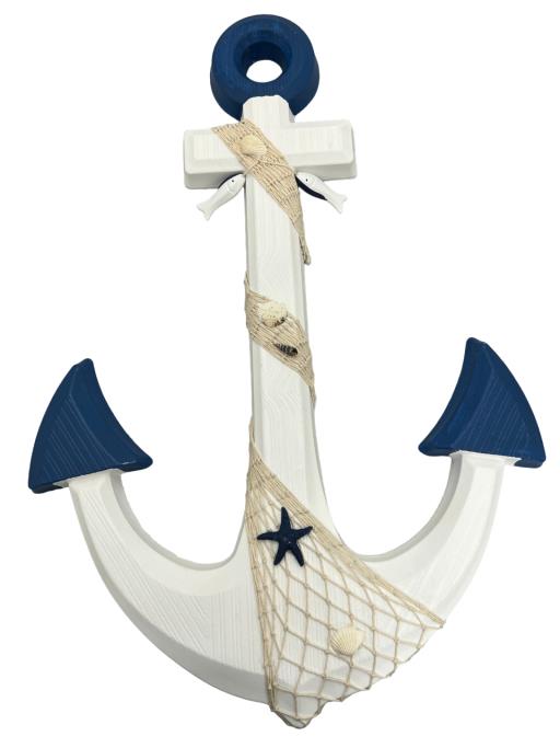 Blue Harbour Anchor With Fishing Net Fish Seashell & Starfish Navy Blue White