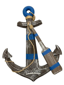 Blue Harbour Anchor With Paddle Rope & "Welcome" Brown Navy Blue