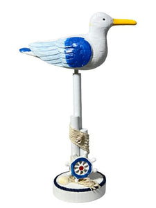 Blue Harbour Sea Bird On A Pole With Fishing Net Ship Wheel & Seashell Navy Blue White Yellow Light Blue