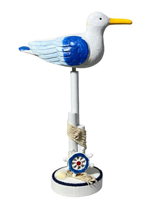 Blue Harbour Sea Bird On A Pole With Fishing Net Ship Wheel & Seashell Navy Blue White Yellow Light Blue