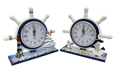 Blue Harbour Table Top Clock Ship Wheel Shape With Lighthouse Sailbot Anchor & Life Saver Navy BlueWhite