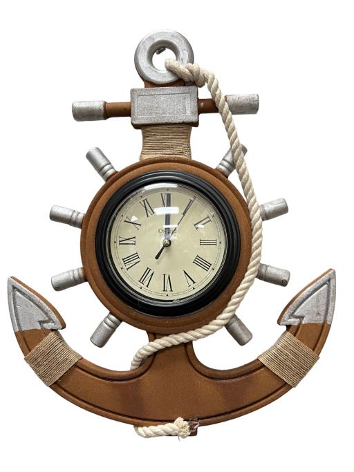 Blue Harbour Hanging Clock Anchor & Ship Wheel Shape Brown Silver