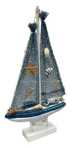 Blue Harbour Sailboat With Fishnet Starfish Fish And Sea Shell Navy Blue White