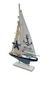 Blue Harbour Sailboat With Anchor Print Fishnet Starfish Seashells "Relax Navy BlueWhite Light Blue