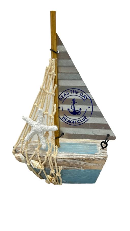 Blue Harbour Sailboat With Anchor Print Fishnet Sea Shell Starfish White Blue