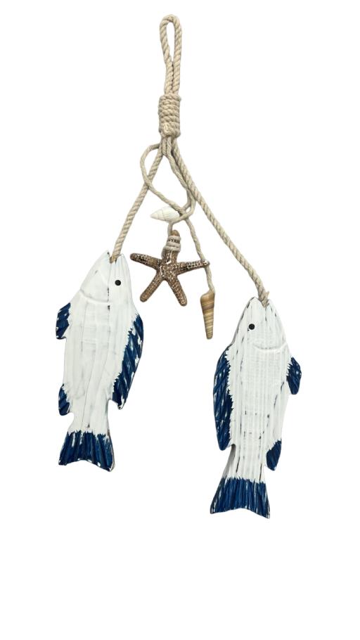 Blue Harbour Fishes On Rope With Sea Shells And Starfish Navy Blue White