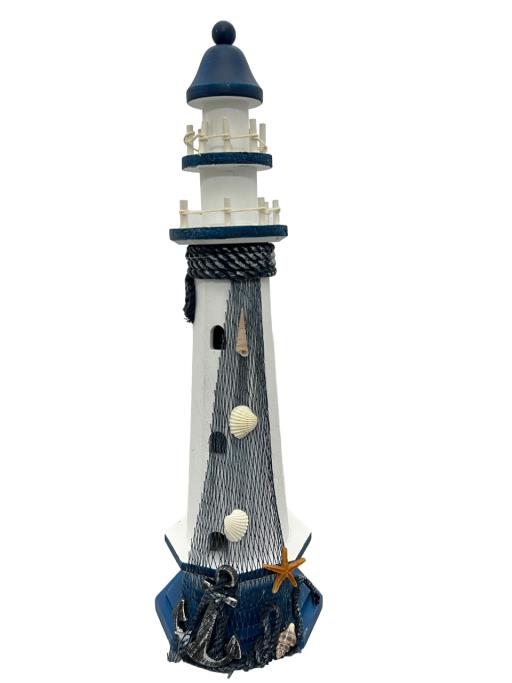 Blue Harbour Lighthouse With AnchorStarfish Fishnet And Sea Shells Navy Blue White