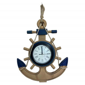 Blue Harbour Hanging Clock Anchor And Ship Wheel Shape With Rope BrownNavy Blue