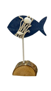 Blue Harbour Fish On Stand With Net And Sea Shell Navy Blue Brown