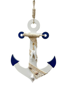 Blue Harbour Anchor With Knob Fishing Net Sea Shell Fish Navy Blue White