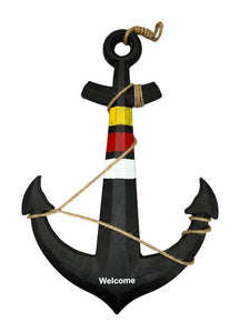 Blue Harbour Anchor With Rope "Welcome" Navy Blue White Red Yellow