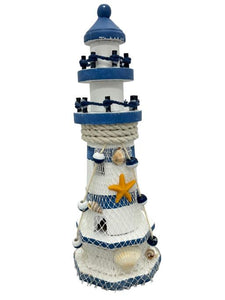 Blue Harbour Lighthouse With Starfish With Fishnet And Sea Shells Navy Blue White