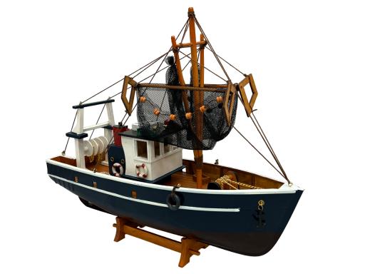 Blue Harbour Trawler Boat With Fishing Nets Lifesavers & Anchor Navy Blue Brown White Red