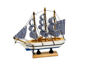 Blue Harbour Ships With Three Masts With Navy Blue Striped Sails Navy Blue White 