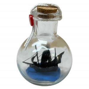 Blue Harbour Ship In A Glass Bottle Black Sailboat 