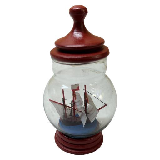 Blue Harbour Ship In A Glass Bottle Yellow Sailboat 