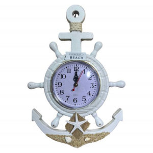 Blue Harbour Wall Clock Ships' Wheel And Anchor Shape Starfish Fishing Net White 