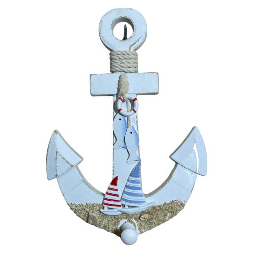 Blue Harbour Anchor With Rope Fishes And Sailboat White Red Blue 