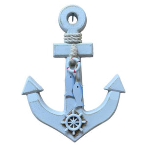 Blue Harbour Anchor With Rope Fishes And Ships' Wheel White 